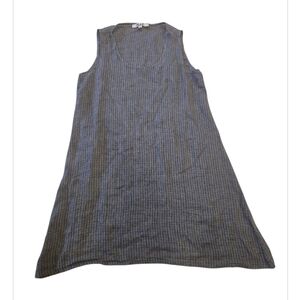 The FLAX 100% Linen Dress in black and gray stripes SIZE SMALL